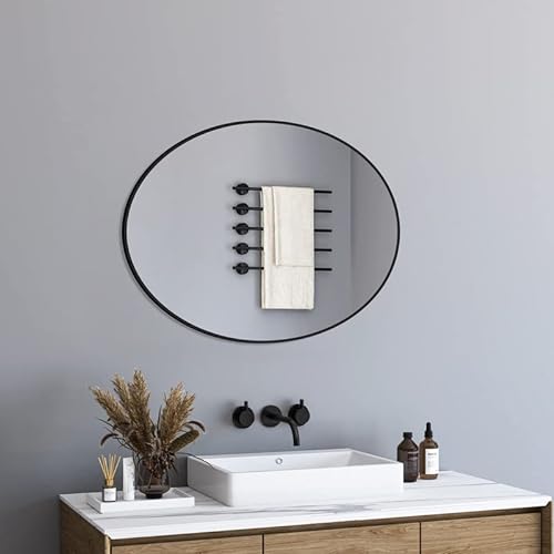 BD-Baode Ovaler Badezimmerspiegel 50x70 cm Badspiegel Ohne Beleuchtung Schwarz Metallrahmen Wandspiegel für Bad, Wohnzimmer, Esszimmer und Flur von BD-Baode