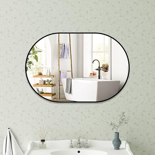 BD-Baode Ovaler Badezimmerspiegel 50x80 cm Badspiegel Ohne Beleuchtung Schwarz Metallrahmen Wandspiegel für Bad, Wohnzimmer, Esszimmer und Flur von BD-Baode