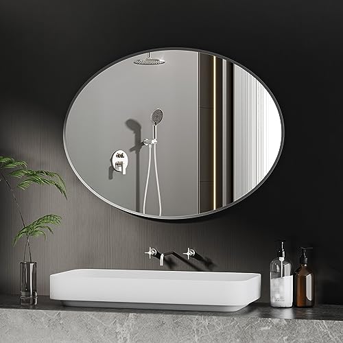 BD-Baode Ovaler Spiegel Schwarz Badezimmerspiegel 60x80 cm Oval Wandmontage Edelstahl Kosmetikspiegel Badspiegel ohne Beleuchtung für Bad, Wohnzimmer, Esszimmer und Flur von BD-Baode