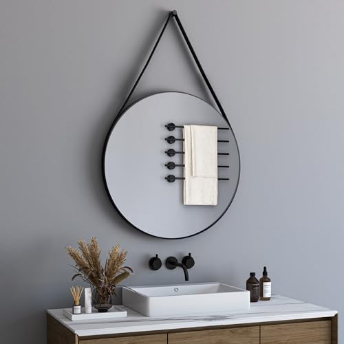 BD-Baode Runder Badspiegel Ohne Beleuchtung Badezimmerspiegel mit Aufhänge Band in Lederoptik Schwarz 40 cm Rund Wandspiegel HD Glas Klein Spiegel für Schlafzimmer, Bäder, Wohnzimmer, Flure BD-Baode Runder Badspiegel Ohne Beleuchtung Badezimmerspiegel mit Aufhänge Band in Lederoptik Schwarz 40 cm Rund Wandspiegel HD Glas Klein Spiegel für Schlafzimmer, Bäder, Wohnzimmer, Flure von BD-Baode