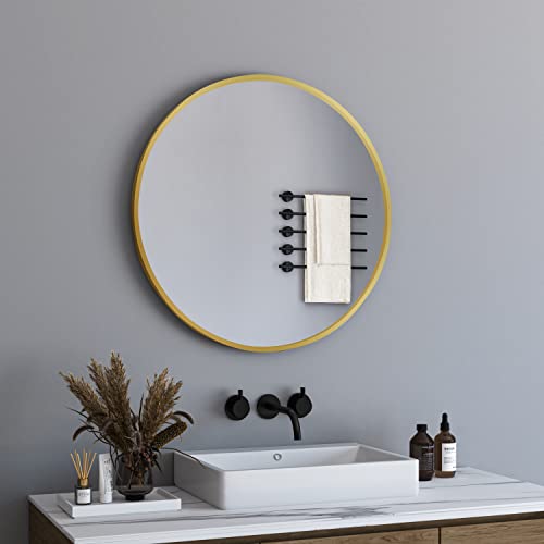 BD-Baode Runder Badspiegel Ohne Beleuchtung Gold 60 cm Rund Wandspiegel HD Glas Klein Spiegel für Schlafzimmer, Bäder, Wohnzimmer, Flure von BD-Baode
