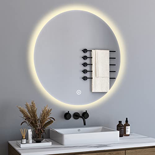 BD-Baode Runder Badspiegel mit Beleuchtung, 60x60 cm Badezimmerspiegel mit Touch Schalter,LED Badspiegel Lichtspiegel mit Dimmbar 3 Lichtfarbe 3000-6500K von BD-Baode
