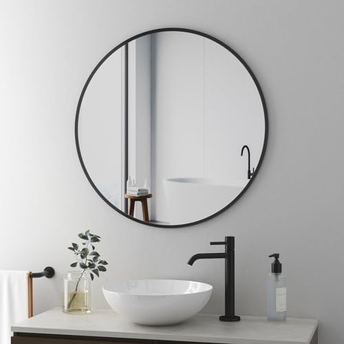 BD-Baode Spiegel Rund 40 cm Wandspiegel mit Schwarz Metallrahmen Runder Badspiegel Ohne Beleuchtung für Badzimmer Ankleidezimmer Wohnzimmer von BD-Baode