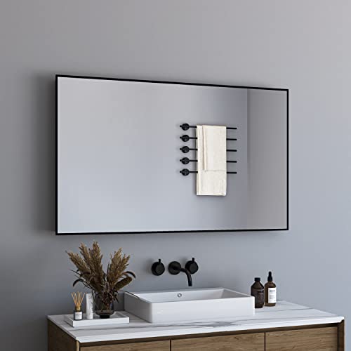 BD-Baode Spiegel Schwarz 100x60cm Rechteckiger Metallrahmen Badspiegel Wandspiegel für Badezimmer Wohnzimmer Dekorative Morden Design mit schwarzem Rand von BD-Baode