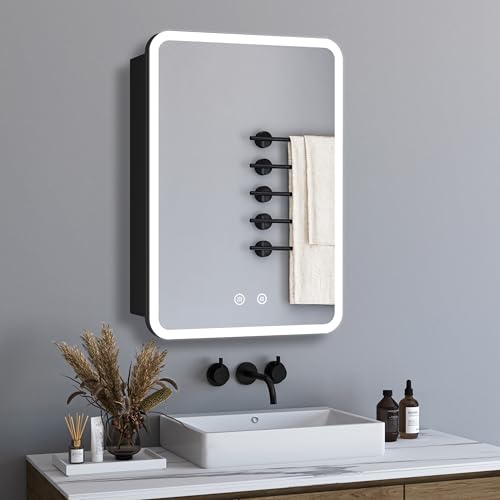 BD-Baode Spiegelschrank Bad mit Beleuchtung,Spiegelschrank mit 3 Einstellbare Lichtfarben,LED Spiegelschrank mit Zwei-Tasten-Touchschalter,Defog,Erstellbaren Ablagen,Stecker,40 x 60 x 12,5 cm von BD-Baode