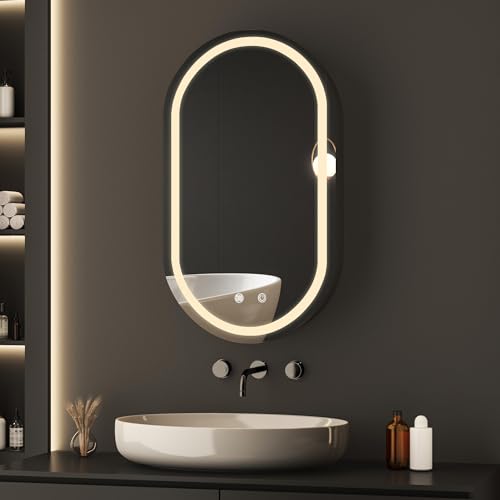 BD-Baode Spiegelschrank Bad mit Beleuchtung 40 x 70 x 13 cm Oval Spiegelschrank mit 3 Einstellbare Lichtfarben,LED Spiegelschrank mit Zwei-Tasten-Touchschalter,Erstellbaren Ablagen,Stecker,Defog BD-Baode Spiegelschrank Bad mit Beleuchtung 40 x 70 x 13 cm Oval Spiegelschrank mit 3 Einstellbare Lichtfarben,LED Spiegelschrank mit Zwei-Tasten-Touchschalter,Erstellbaren Ablagen,Stecker,Defog von BD-Baode