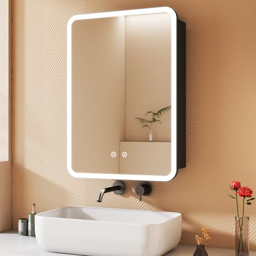 BD-Baode Spiegelschrank Bad mit LED Beleuchtung 50 x 70 x 12,5 cm Badezimmer Spiegelschrank mit 3 Dimmbaren Leuchten,Defog,Touchschalter, Abnehmbare Glasböden und Stecker(MC) von BD-Baode