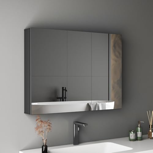 BD-Baode Spiegelschrank Badezimmerschrank,Badezimmerschrank mit Spiegel,Badezimmer Spiegelschrank mit Verstellbarem Einlegeboden,60 x 80 x 12,5 cm,Schwarzer Metallrahmen,Rechter Winkel von BD-Baode