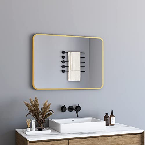 BD-Baode Wandspiegel 50x70 cm Gold Metallrahmen Wandspiegel Badspiegel Ohne Beleuchtung rechteckig Spiegel für Bäder, Schlafzimmer, Toiletten(Design mit Abgerundeten Ecken) von BD-Baode