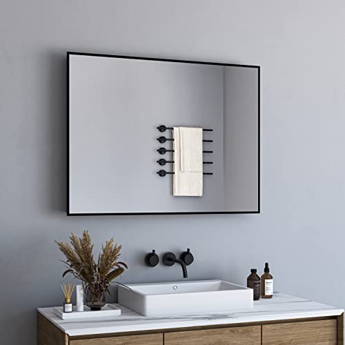 BD-Baode Wandspiegel 80x60cm Spiegel Badezimmerspiegel Vertikal/Horizontal Dekorative Wandspiegel für Badezimmer, Wohnzimmer, Gäste WC Schwarz von BD-Baode