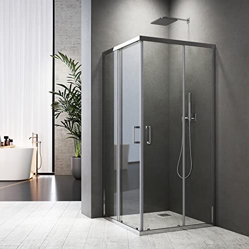 Baode Duschkabine Eckeinstieg 90x75 cm, Doppel Schiebetür Duschabtrennung 6mm ESG Glas, Höhe 185cm Duschtür (Silber) von BD-Baode