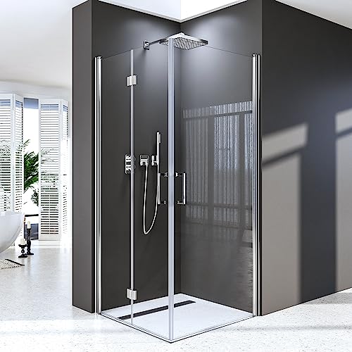 Duschkabine 120x90 cm Dusche 180°Drehfalttür Duschwand mit Pendeltüren 6mm ESG-Sicherheitsglas Nano Dusche,Leicht zu Reinigen, Höhe 195 cm von BD-Baode