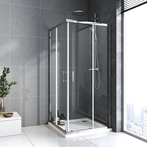 Duschkabine 80 x 80 x 185 cm ESG-Glas Duschabtrennung komplett mit Nano, Eck-Dusche mit Doppel Schiebetür Silberfarben flexible Montage Duschkabine Schiebetür von BD-Baode