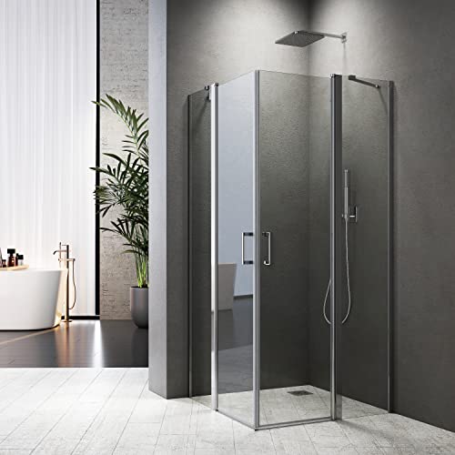 Duschkabine Eckig, 90x90x185cm Pendeltür Duschabtrennung aus 6 mm NANO-Glas Höhe 185cm von BD-Baode