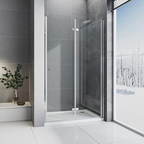 Duschtür 90cm Faltbare Nischentür Duschabtrennung 180° Schwingtür Falttür Duschwand Dusche NANO Echtglas | Verstellbereich 89-91 cm | Höhe 185 cm | BD-Baode von BD-Baode