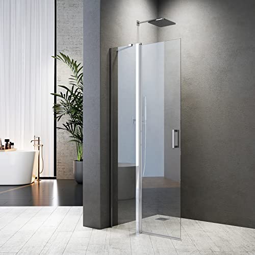 Duschwand Walk in Dusche Duschwand 80x185cm Pendeltüren Duschabtrennung mit Festteil und Eckregalen Drehtür Schwingtür Duschkabine 6mm NANO Sicherheitsglas Glas von BD-Baode