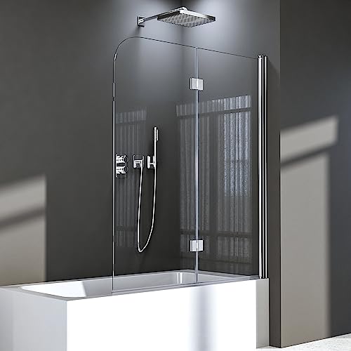 Duschwand für Badewanne 100 x 140 cm,2-teilig faltbar Duschwand Duschabtrennung mit 6mm Nano Glas,Silber von BD-Baode