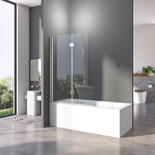 Duschwand für Badewanne 100 x 140 cm 2-teilig Faltbar Duschwand Silber Duschabtrennung Falttür Badewannenwand Trennwand mit 6mm Nano Glas von BD-Baode