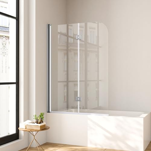 Duschwand für Badewanne 110 x 140 cm 2-teilig Faltbar Duschtrennwand Silber Faltwand Duschabtrennung 6mm Nano Glas Badewannenfaltwand von BD-Baode