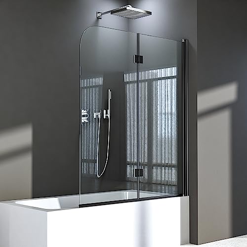 Duschwand für Badewanne 120 x 140 cm,2-teilig faltbar Duschwand Duschabtrennung mit 6mm Nano Glas,Schwarz von BD-Baode