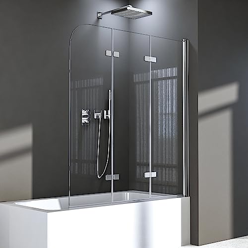 Duschwand für Badewanne 120 x 140 cm,3-teilig Faltbar Duschtrennwand Duschabtrennung mit 6mm Nano Glas,Silber von BD-Baode