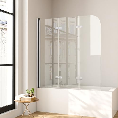 Duschwand für Badewanne 120 x 140 cm 3-teilig Faltbar Duschtrennwand Silber Faltwand Duschabtrennung 6mm Nano Glas Badewannenfaltwand von BD-Baode