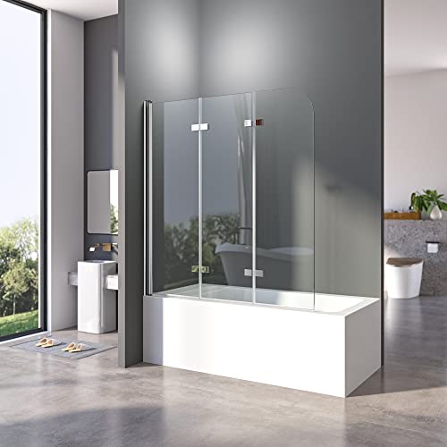 Duschwand für Badewanne 130 x 140 cm 3-teilig Faltbar Duschwand Silber Duschabtrennung Falttür Badewannenwand Trennwand mit 6mm Nano Glas von BD-Baode