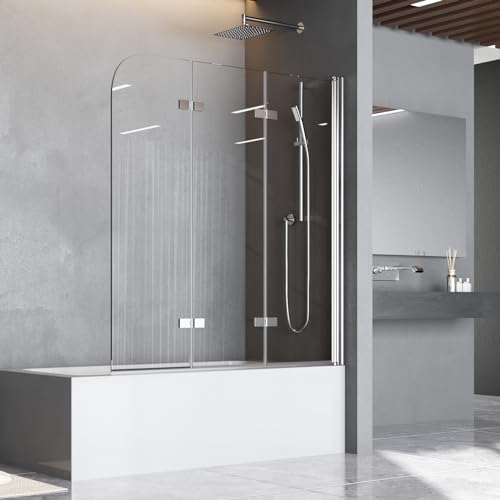 Duschwand für Badewanne 130 x 140 cm Badewannenfaltwand 3-teilig Faltbar Duschtrennwand 6mm Nano Glas Silber Faltwand Duschabtrennung von BD-Baode