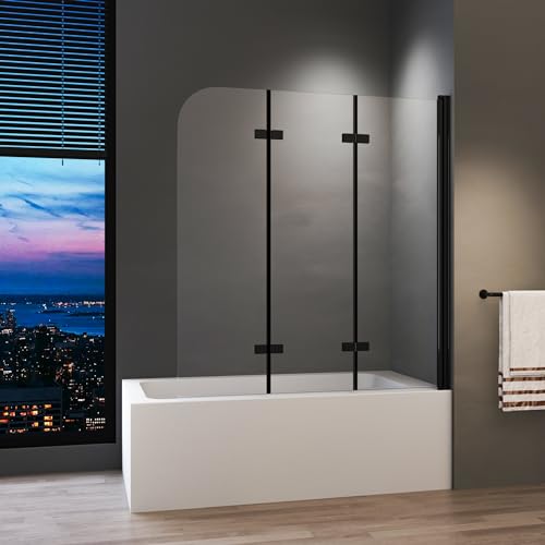 Duschwand für Badewanne 130 x 140 cm Schwarz 3-teilig Faltbar Duschtrennwand Duschabtrennung mit 6mm Nano Glas von BD-Baode