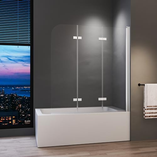 Duschwand für Badewanne 140 x 140 cm Silber 3-teilig Faltbar Duschtrennwand Duschabtrennung mit 6mm Nano Glas von BD-Baode