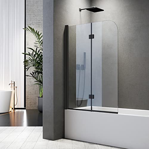 BD-Baode Duschwand für Badewanne Faltbar 110 x 140 cm 2 teilig Faltbar mit 6mm Sicherheitsglas NANO Beschichtung Faltwand,Schwarz Aluminiumrahmen, Leicht zu Reinigen von BD-Baode