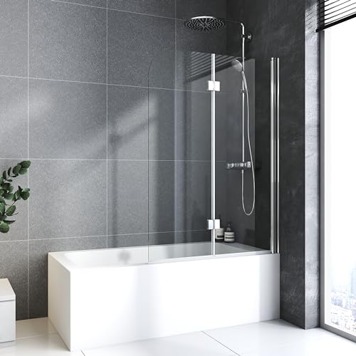 Duschwand für Badewanne faltbar 2 teilig 120 x 140 cm Badewannenfaltwand Duschtrennwand 6mm Nano Glas Duschabtrennung Badewanne von BD-Baode