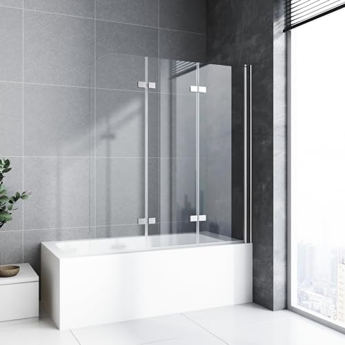Duschwand für Badewanne faltbar 3 teilig 120 x 140 cm Badewannenfaltwand Duschtrennwand 6mm Nano Glas Duschabtrennung Badewanne von BD-Baode