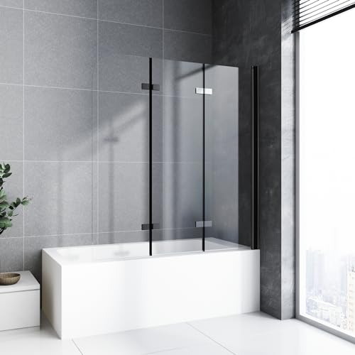 Duschwand für Badewanne faltbar 3 teilig Schwarz 120 x 140 cm Badewannenfaltwand Duschtrennwand 6mm Nano Glas Duschabtrennung Badewanne von BD-Baode
