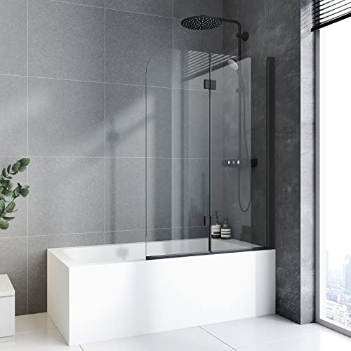 Duschwand für badewanne faltbar Nano Badewannen-Duschwand 120 x 140cm mit 6mm Nano Easy Clean Glas Beidseitig Montierbar Schönes ‎Schwarz-matt von BD-Baode