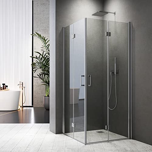 Scharnier Duschkabine Eckdusche 80x80x195cm Duschkabine Drehfalttür 80x80 Falttür Eckeinstieg Drehfalttür 180° Dusche Duschkabine Eckdusche 6mm NANO Glas Höhe 195cm von BD-Baode