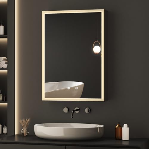 Spiegelschrank Bad mit Beleuchtung 40 x 60 x 13 cm Spiegelschrank mit 3 Einstellbare Lichtfarben,LED Spiegelschrank mit Zwei-Tasten-Touchschalter,Erstellbaren Ablagen,Stecker und Steckdose,Defog Spiegelschrank Bad mit Beleuchtung 40 x 60 x 13 cm Spiegelschrank mit 3 Einstellbare Lichtfarben,LED Spiegelschrank mit Zwei-Tasten-Touchschalter,Erstellbaren Ablagen,Stecker und Steckdose,Defog von BD-Baode