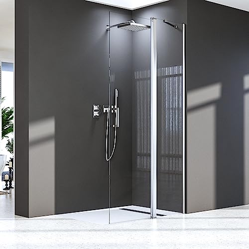 Walk in Dusche 120x185 cm,Duschkabine Pendeltür Drehtür mit Stabilisator Nano Beschichtung 6mm ESG-Sicherheitsglas Duschabtrennung,Leicht zu Reinigen von BD-Baode