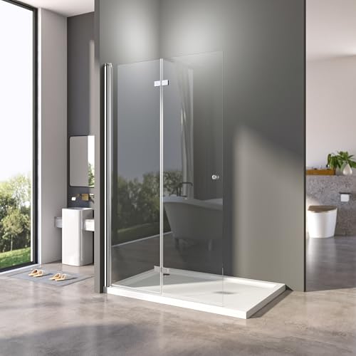 Walk in Duschwand 80x185 cm Falttür Dusche Duschtrennwand Nano Beschichtung 6mm ESG-Sicherheitsglas Begehbare Duschabtrennung von BD-Baode