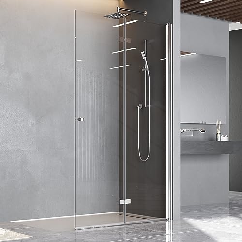 Walk in Duschwand Glas 75x185 cm Faltbar Dusche Duschtrennwand aus 6mm ESG-Sicherheitsglas mit Nano Beschichtung Begehbare Duschabtrennung von BD-Baode