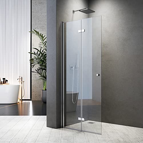 Walk-in faltbar 100x185cm Duschabtrennung 180°Schwingtür Falttür Duschwand 6mm ESG Nano Easy-clean Glas,Montage auf Duschewanne oder Fliese,Duschwanne Nicht Enthalten von BD-Baode
