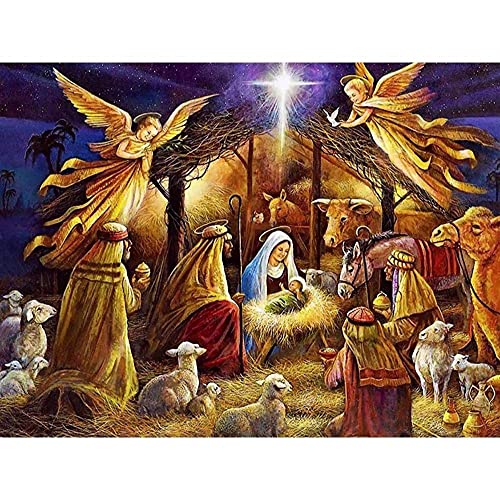 BDAHDUHT 5D Diamant Painting Zubehor,Diamant Malerei Kreuzstich Kunstwerk DIY Runde Mosaik Vollstickerei Strasssteine ​​Krippe des Strohhauses 40x50cm von BDAHDUHT