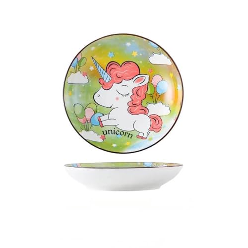 BDAYEK Essteller 8 Zoll Keramikteller Sushi Snack Geschirr Teller Serviertablett Porzellan Küchenutensilien Speiseteller(Unicorn) von BDAYEK