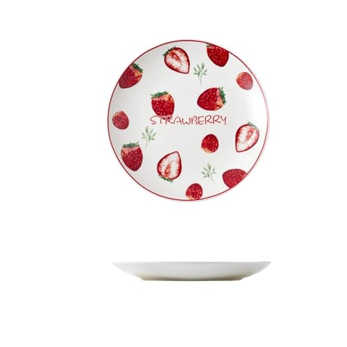 BDAYEK Essteller Kreative Keramikteller Porzellangeschirr for Servieren von Speisen Obst im frischen Stil Haushalts-Lebensmitteltablett Abendessen Küchenzubehör(Strawberry) von BDAYEK