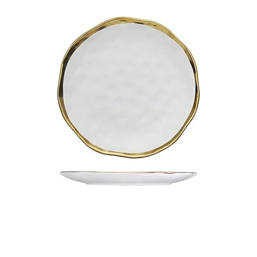 BDAYEK Essteller Nordischer Keramikteller Obstsalat Dessert Weihnachtsteller Goldteller Schwarzes Porzellan Geschirrsets Party Runde Tabletts Dekorativ(White Large) von BDAYEK