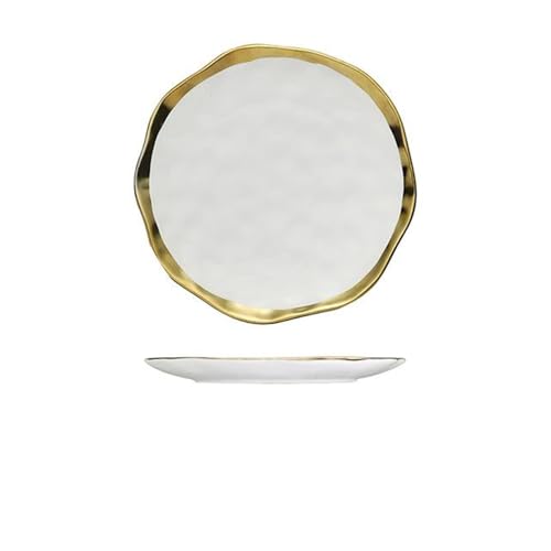 BDAYEK Essteller Nordischer Keramikteller Obstsalat Dessert Weihnachtsteller Goldteller Schwarzes Porzellan Geschirrsets Party Runde Tabletts Dekorativ(White Trumpet) von BDAYEK