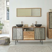 Badezimmermöbel aus massivem Akazienholz und Stein 155 cm von BDBD