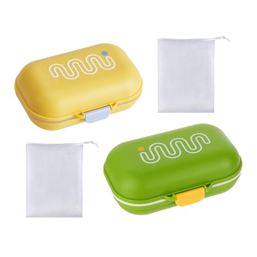 4 Teile Seifenbox Reise Set Mit 2 Seifencontainern und 2 Seifen Sack Tragbare Seifendose Mit Deckel und Abtropfmatte wasserdichte Seifendose für Zuhause Reisen Schule von BDBFPAN
