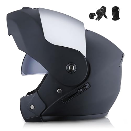 BDBLFLTZ Klapphelm Motorrad, Motorrad Integriert mit Doppelvisier, ECE/DOT-Zulassung Motorrad-Crashhelm für Männer und Frauen, mit Doppelvisier D,M(57-58CM) von BDBLFLTZ