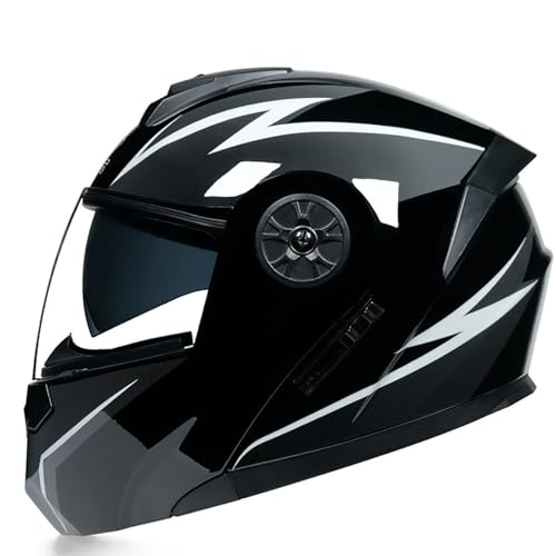 BDBLFLTZ Modularer Integralhelm für Motorräder und Roller Modulare Helme Integralhelm für Mopeds ECE-zugelassen Damen Herren mit Doppelvisier Sonnenblende für Erwachsene E,M(59-60CM) von BDBLFLTZ